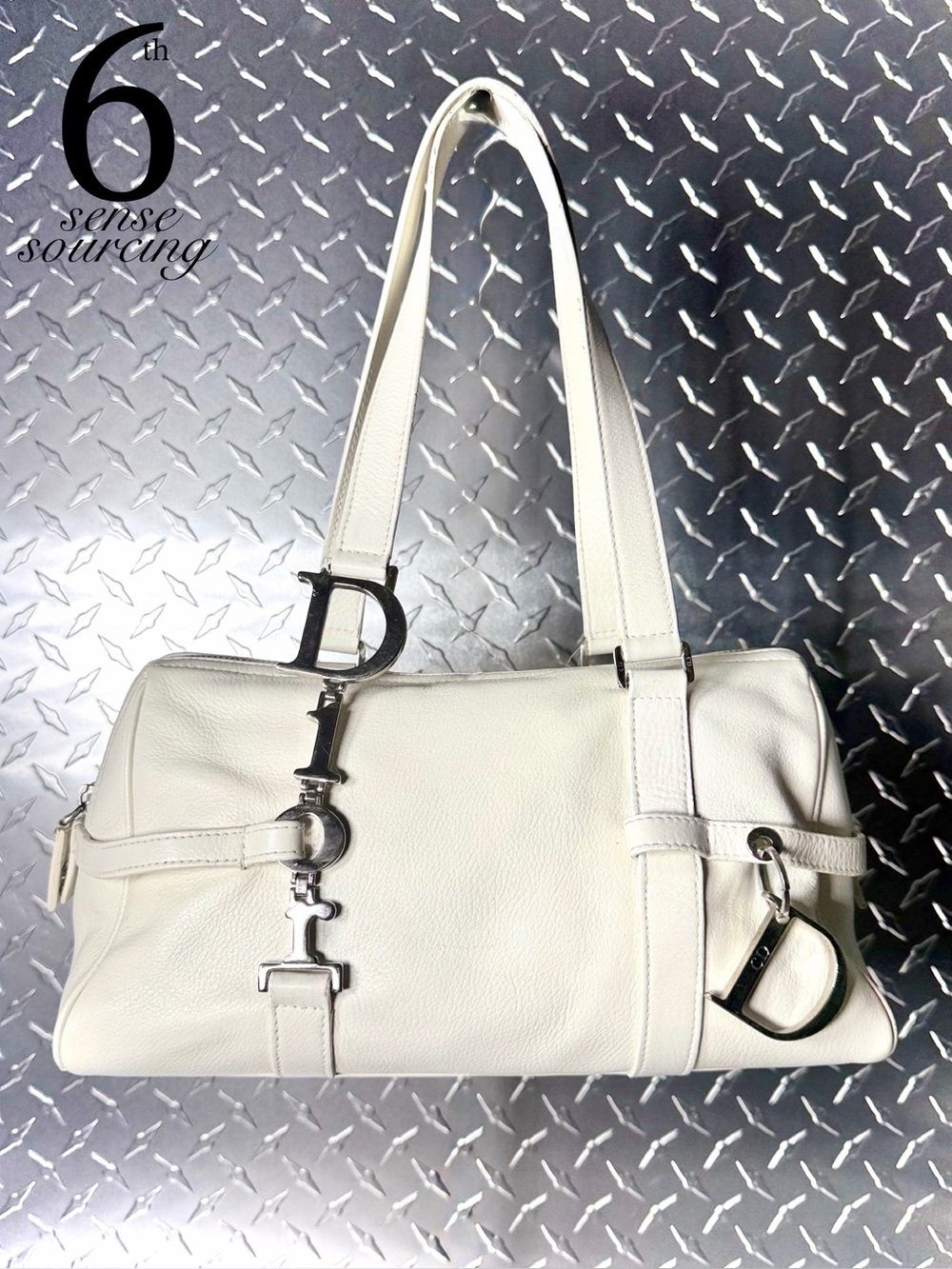 Dior Vintage Charm Logo Small Bowler Bag in White